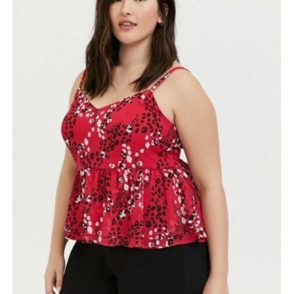 Torrid Tank Top Pepulm Chiffon Midi Cami Red Cheetah Print Women's Size 5X NWT